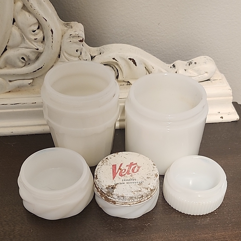 Vintage White Milk Glass Cosmetic Jars